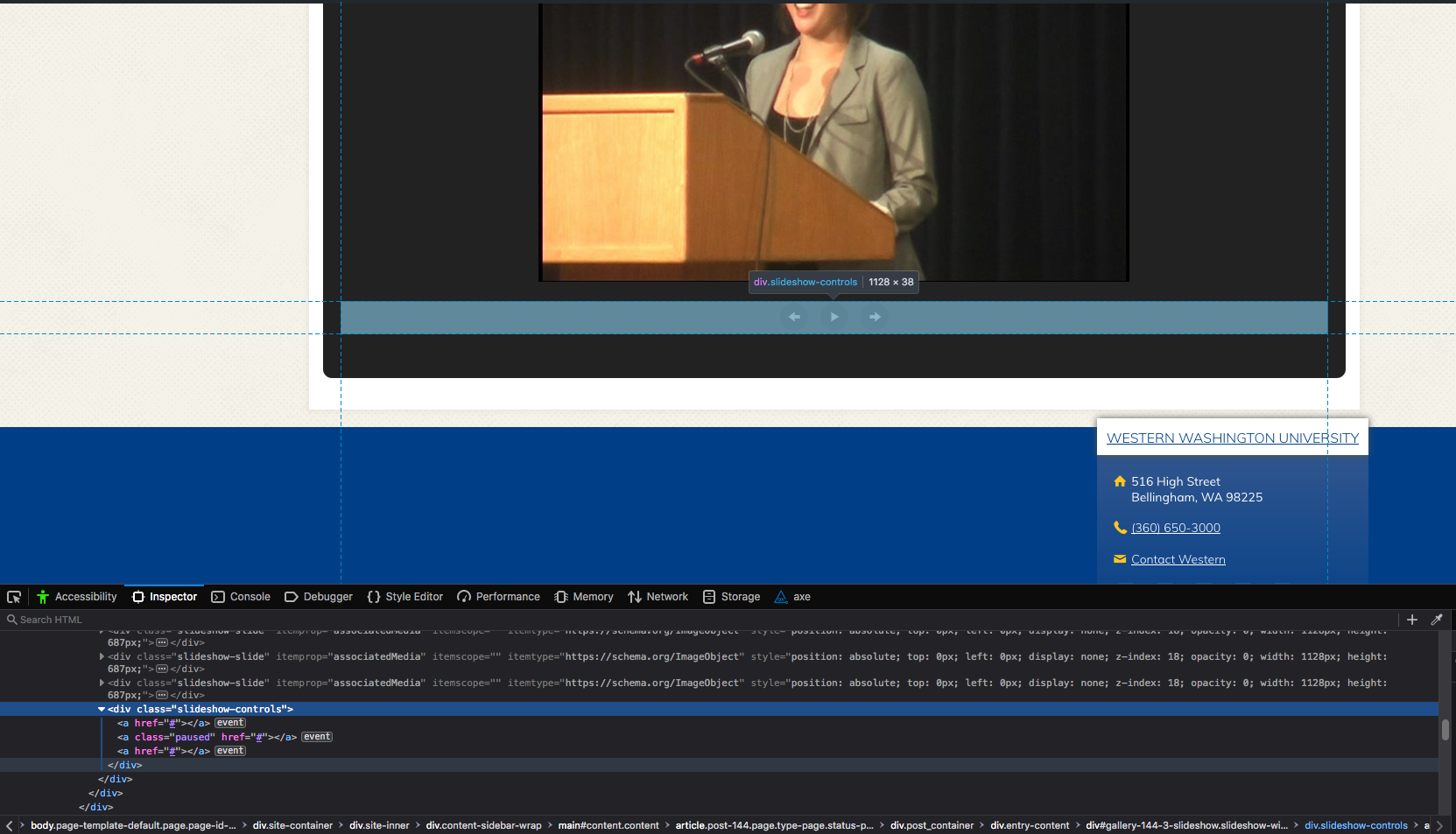slideshow controls containing three empty links, screenshot