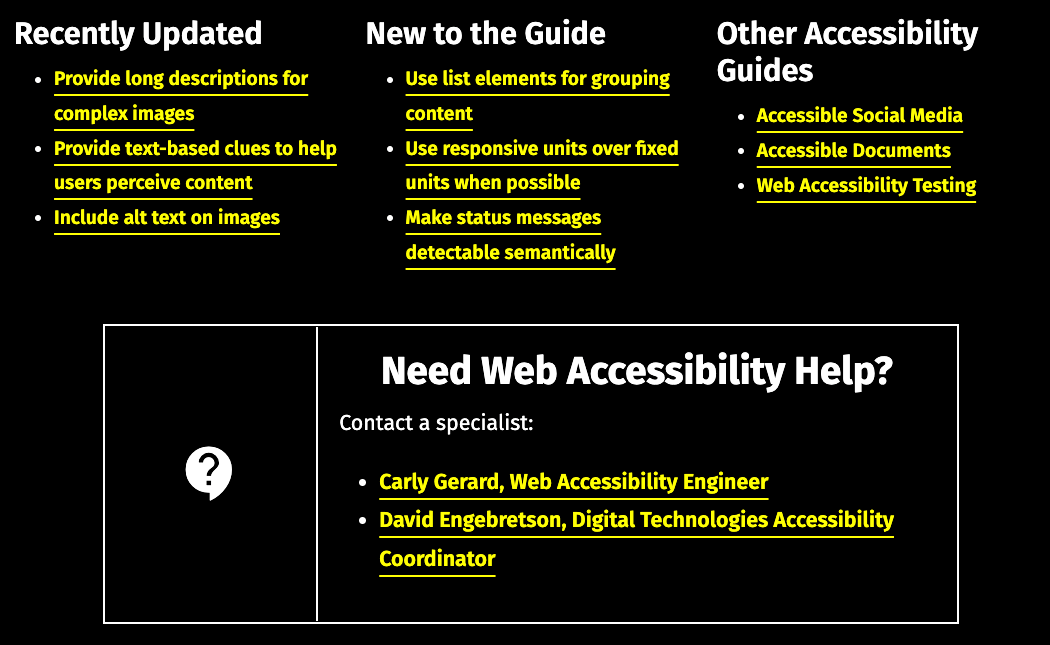 A white border surrounds the need accessibility help announcement, with a line separating the message from the icon