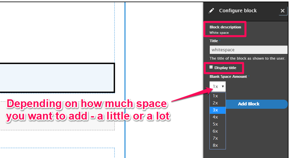 screenshot highlighting how white space can be added to a page