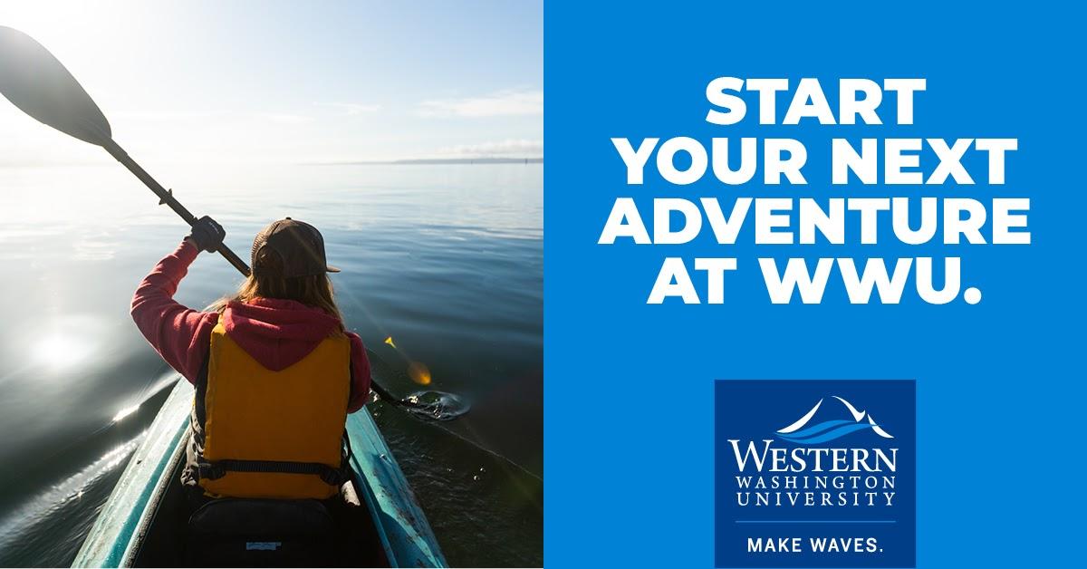 Student canoeing with text "Start your next adventure at Wetern."